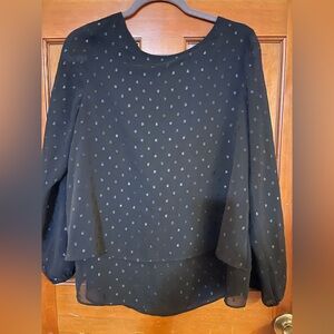 Black Long Sleeve Blouse with Subtle Pattern